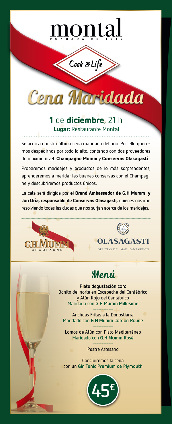 Cena Maridada en Montal: Champagne Mumm y Conservas Olasagasti